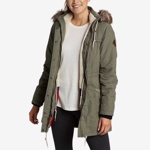NWT Size L Eddie Bauer Ladder Creek Faux Shearling Parka Green